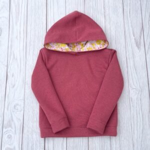 Sweat à capuche cuivre pailleté et liberty Betsy strawberry lemonade