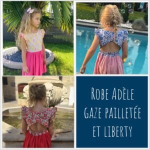 Robe Adèle gaze pailletée et Liberty Classique