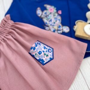 Jupe Louisette lin/viscose rose doux et Liberty Betsy cobalt