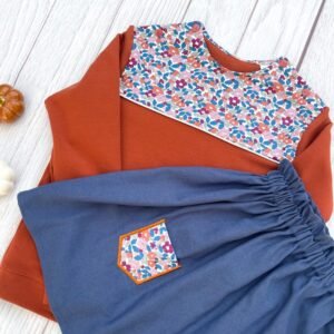 Jupe Louisette lin/viscose et Liberty Betsy berry églantier