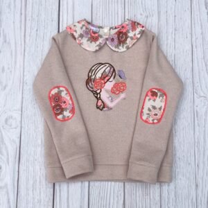 Sweat molletonné pailleté latte et liberty Madeleine antique fluo broderie Jeune fille