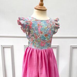 Robe Adèle liberty Margaret Annie Vahiné et gaze rose bonbon
