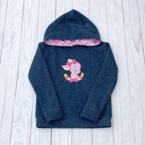 Sweat à capuche marine pailleté et liberty Betsy Malibu motif bichette fleurie