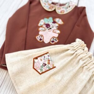 Jupe Louisette lin/viscose irisé doré et Liberty Betsy rust