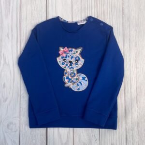 Sweat léger bleu électrique et liberty Betsy cobalt broderie Raton laveur