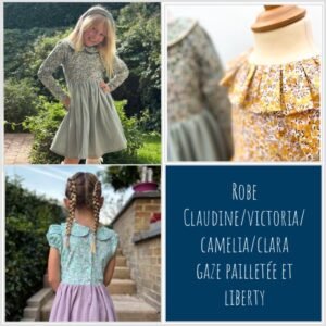 Robe Victoria/Claudine/Camelia/Clara gaze pailletée et Liberty Classique