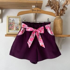 Short Azilis velours et Liberty Betsy cassis fluo