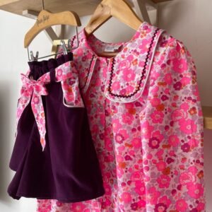 Blouse soizic 8ans 100% Liberty Betsy cassis fluo