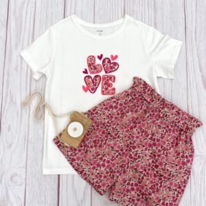 Ensemble short Liberty Poppy framboise et tshirt brodé assorti 10 ans
