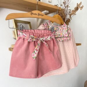 Short Azilis velours et Liberty Betsy pêche fluo