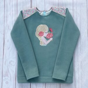 Sweat céladon pailleté et Colleen's orchard fluo 10 ans