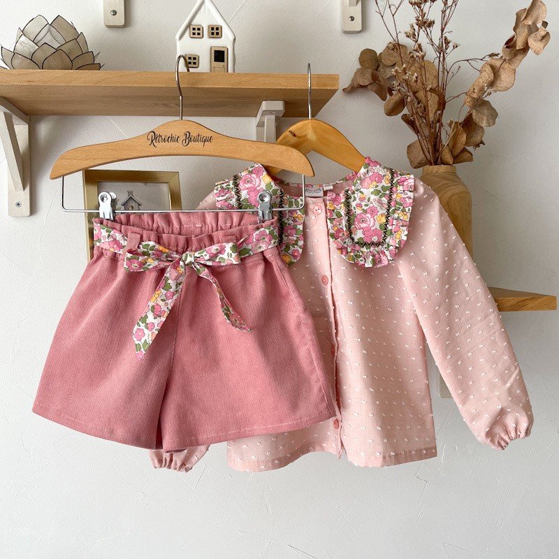 Short Azilis velours et Liberty Betsy pêche fluo – Image 4