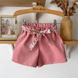 Short Azilis 3 ans velours et Betsy pêche fluo
