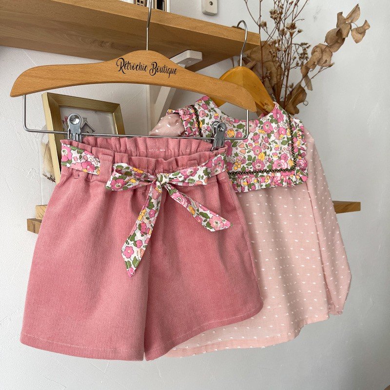 Short Azilis 3 ans velours et Betsy pêche fluo – Image 3